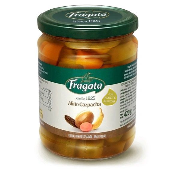 Aceitunas verdes Verdial con hueso sajadas aliñadas estilo gazpacha