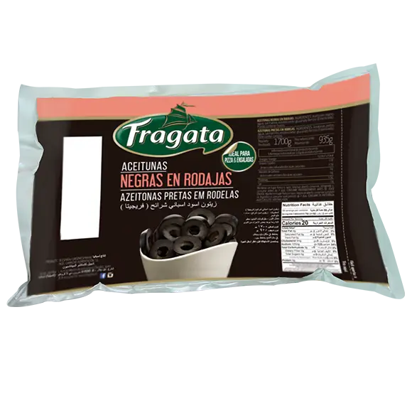 Bandeja x8 bolsa aceitunas hojiblanca negra rodajas 1.700g